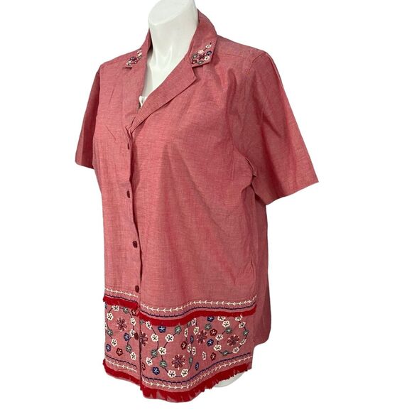 Bobbie Brooks Shirt Womens Size 20W Red 2X Embroidered Floral Work Office Casual - Picture 14 of 16